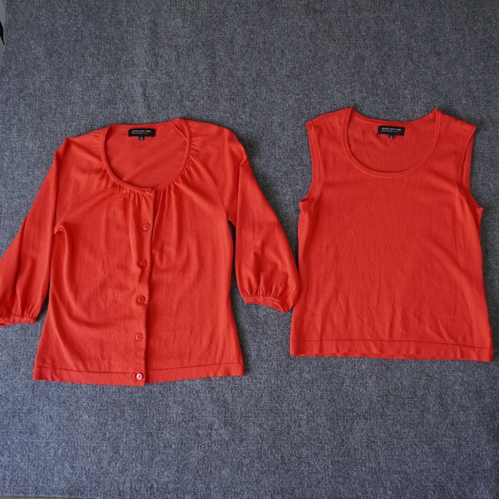 Jones New York‎ Collection Petite Red Knit Tank Top & Cardigan Set PM